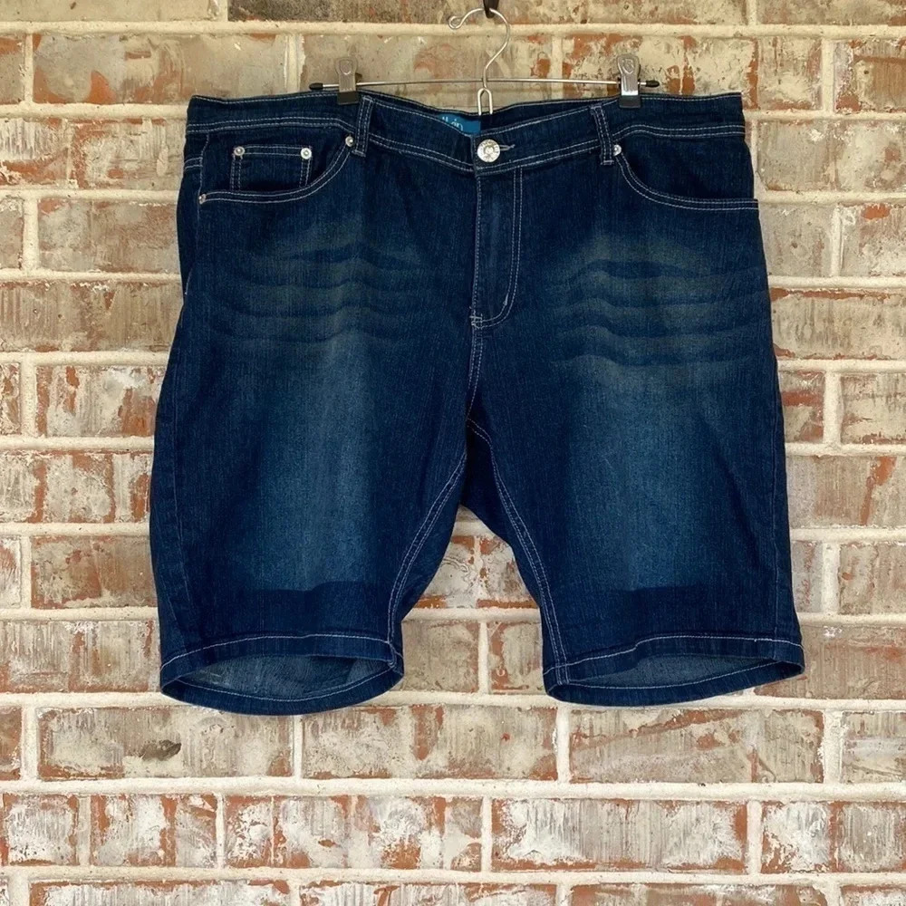 Dkin‎ Blue Denim High Rise Embroidered Pocket Shorts